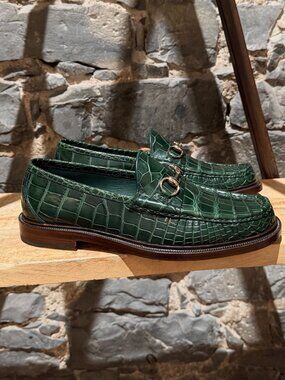 Gucci Emeral Green Crocodile Horsebit Loafers